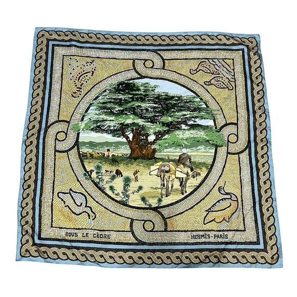 Hermes Paris Silk Scarf 90 Sous Le Cedre Dimitri Multicolor Made In France - Picture 1 of 16